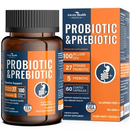 Anven Health 100 Billion Probiotics for Men and Women 27 Strains 5 Organic Prebiotics for Gut Digestive & Immune Health, Supports Diarrhea Gas Bloating, Non-GMO, Zero Fillers – Made in USA丨60 Caps