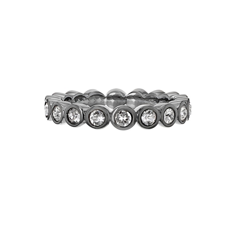 Tuscany Silver Black Rhodium Plated Rub Set White Crystals Ring