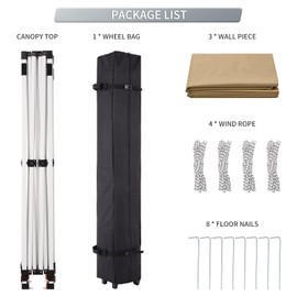 GarveeLife 10 x 10 Pop Up Canopy Tent, Commercial Instant Shade Canopy with 3 Removable Sidewalls, Heavy Duty Outdoor Canopy with Wheeled Carry Bag, Stakes and Nails, Khaki