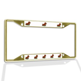 Fastasticdeals Metal Insert License Plate Frame Dachshund Puppy Weatherproof Car Accessories Gold 4 Holes Solid Insert