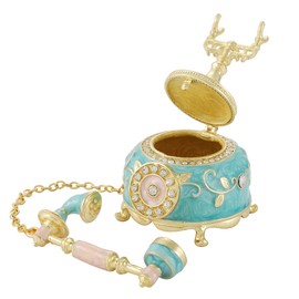 FASSLINO Retro Telephone Shape Trinket Boxes Hinged Hand-Painted Small Jewelry Box Enamel Wedding Favor Unique Gift for Women (Blue)