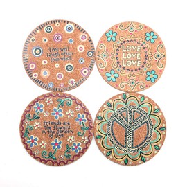 Shiwaki 4 Pack Diameter 4" Cork Round Coasters Set Reusable Cup Mat Round Drink Coaster for Home Restaurant Office and Bar