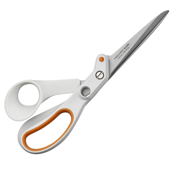 Fiskars Razor Edge All Purpose Scissors, Length: 21 cm, Stainless Steel Blade/Plastic Handles, White/Orange, Amplify, 1005223