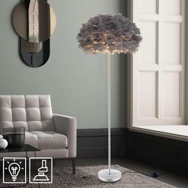 YLTLINK Feather Floor Lamp,Grey Floor Lamp for Bedroom,Unique Floorlamp Home Office Decor,Tall Lamps for Living Room,Goose Feather Lampshade,Modern Standing Lamps for Dinningroom,Corner,Behind Couch