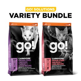 GO! SOLUTIONS Carnivore Grain Free Dry Cat Food - Complete + Balanced Nutrition for All Lift Stages - Variety Bundle - Pack of 2