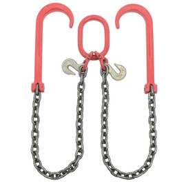 Mytee Products Grade 80 V Bridle Chain, Tow Recovery G80 3/8" x 3' Chain 7100# Lbs, Two 15" J-Hook & Eye Cradle Grab Hook