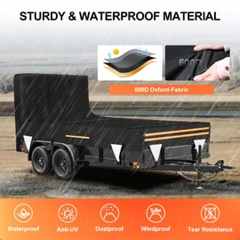 6 x 10 Windproof Utility Trailer Cover, 600D Waterproof Heavy Duty Cover with Rear Landscape/Tailgate Ramp with Windproof Ropes Fits 6 x 10 FT Trailers