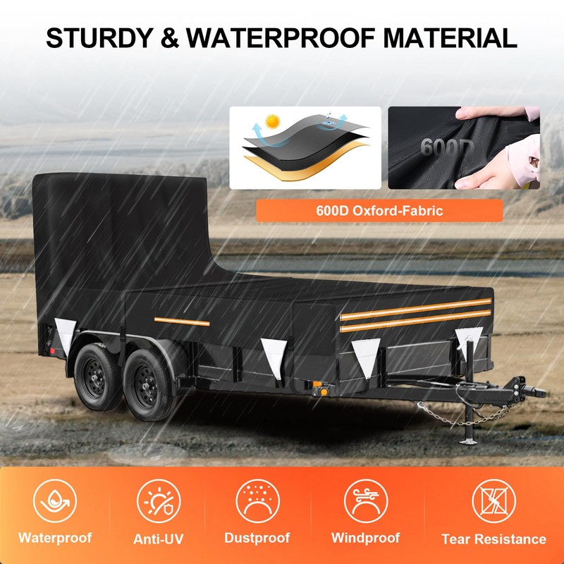 6 x 10 Windproof Utility Trailer Cover, 600D Waterproof Heavy