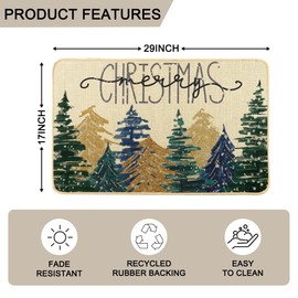 Heirloom Haven Merry Christmas Welcome Doormat Pine Trees Outdoor Rug Non Slip Snowflake Winter Holiday Xmas Front Door Mat for Entrance Indoor Home Bathroom Floor Decoration 17x29 Inch