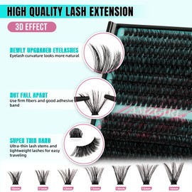 Lash Clusters 320Pcs 70D 90D,DIY Individual Eyelash Extension, Cluster Lashes False Eyelash Cluster(D-Mix10-16mm)