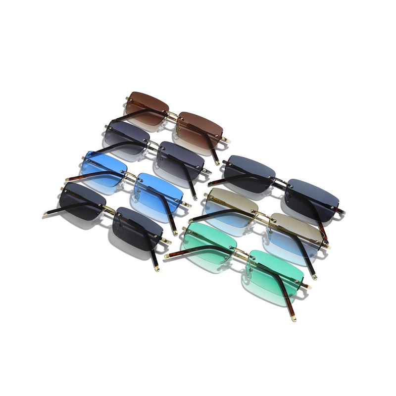WDZAYXC Rectangular Retro Rimless Sunglasses for Men and Women, Metal