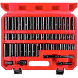 WETT 3/8" Drive Impact Socket Set, 48-Piece SAE/Metric, Deep/Shallow Sockets, with 3", 6" Extension Bar, 3/8" Universal Joint, 3/8" to 1/2" Adapter, Cr-V Steel, 6 Point, (5/16"-3/4", 8-22mm)