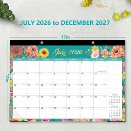 Desk Calendar 2026-2027 - 18 Month Desk Calendar july 2026-2027 Dec, 17" x 12", Large Monthly Desktop Calendar with Plastic Cover, Thick Paper, Corner Protectors - Floral (2 Stickers Included)
