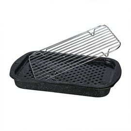Granite Ware 3 Piece Multiuse Set (Speckled Black) Enamelware Bake, Broiler Pan and Grill - With Rack Suitable for Oven, direct on Fire.