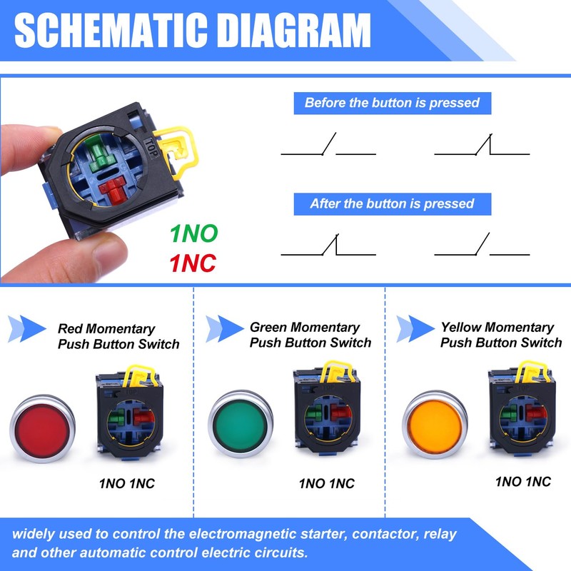 Taiss 3pcs 22mm Momentary Push Button Switch 10A 440V 1NO