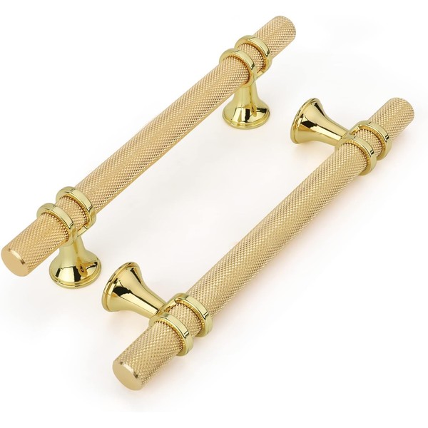 Haliwu 10 Pack/Gold Cabinet Pulls, 5-inch Knurled Cabinet Pulls, Champagne