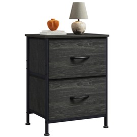WLIVE Night Stand, Small Dresser with Drawers, Dresser for Bedroom with 2 Fabric Drawer, Black Bedside Table End Table, Dorm Nightstand, Closet Organizer, Charcoal Black Wood Grain Print