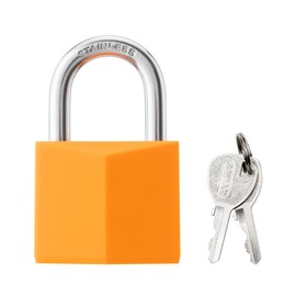 ROOKMAD Orange Covered Brass Keyed Padlock with Stainless Steel Shackle, 1-9/16 Inch Lock Body, Rustproof Lock for Luggage Gate Fence Hasp Cabinet Toolbox Gym School Locker
