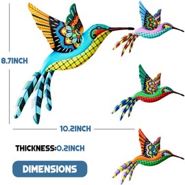 4 Pack Metal Hummingbird Wall Art Decor Iron 3D Hummingbird Outdoor Wall Sculpture Outdoor Garden Fence Hanging Decor Colorful Bird Wall Art Decorations with nails for Patio Living Room Bedroom