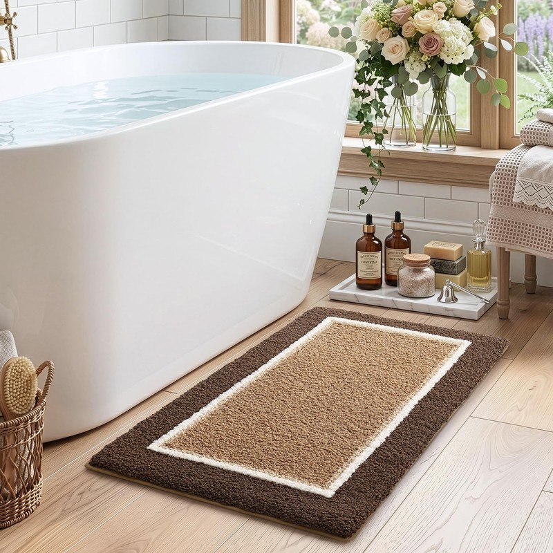 DEXI Bathroom Rugs 32x20, Soft Absorbent Bath Mat, Brown and