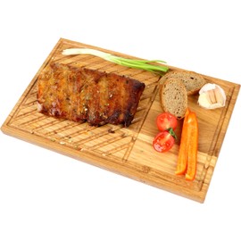 B4K® Oak Steak Board - Serving Board for Steak & Grilled Meat - Solid Chopping Board with Juice Groove - High Quality Grill Board for BBQ, Meat & More