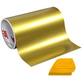 VViViD ORACAL 651 Multi-Colored Vinyl Solvent-Based Adhesive-Backed Calendared Wrap Decals w/Yellow Multi-Purpose Squeegee (12x 5ft, Gold)