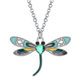 DALANE Enamel Alloy Rhinestone Novelty Dragonfly Necklace Pendant Insects Jewelry Charms Gifts for Women (Grass)