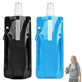 UYVPAER Pack of 2 500 ml Foldable Drinking Bottle, Portable Collapsible Water Bag, Reusable Foldable Water Bottle, Foldable Water Bottle Set for Hiking, Adventure, Travel, Unisex Adul