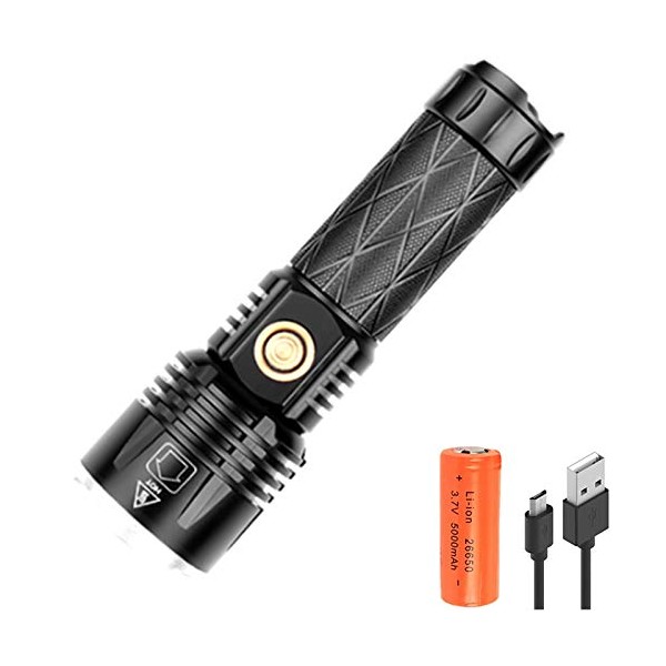 High Power XHP90 LED Flashlight 30000 Lumens Ultra Bright XHP90 LED Handheld Flashlight USB Type-C Rechargeable Torch Adjustable Zoomable Waterproof Torch Lamp for Hiking Camping Fishing Hunting