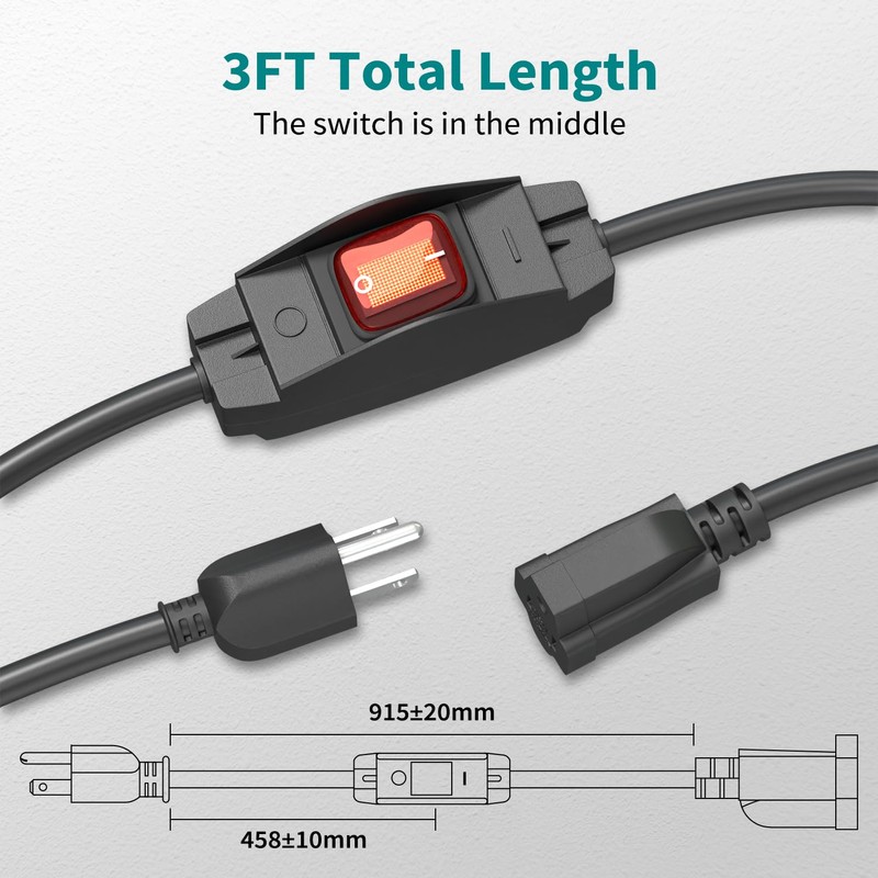 FIRMERST 1875W Outdoor Extension Cord with Switch Waterproof Black 3