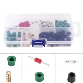 71Pcs Yellow Jacket HVAC Hose Gasket, Air Conditioning Valve Core Kit Repair Tool with 10 Valve Cores, 50 Hose Gaskets & 10 Valves, Universal HVAC/AC Service Tools Set