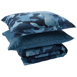 dream FACTORY Easy-Wash Super Soft Comforter Bedding, Twin, Blue Geo Camo