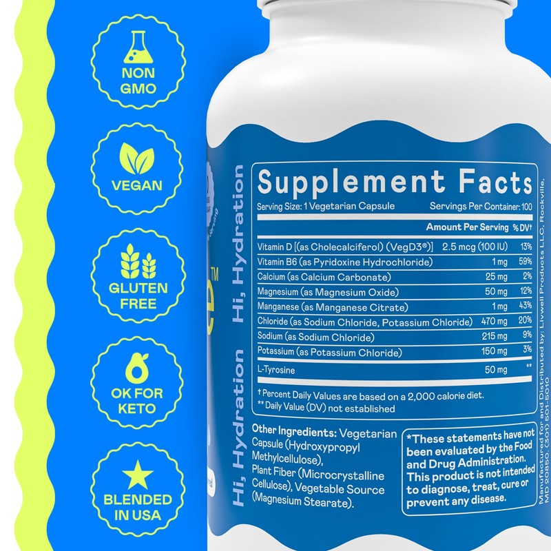 Hi-Lyte Unflavored Electrolyte Capsules - Hydration Support Supplement Tablets -