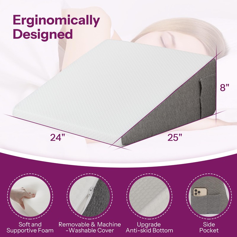 Wedge Pillow with Foam Top for Sleeping,Reading and Rest, 8