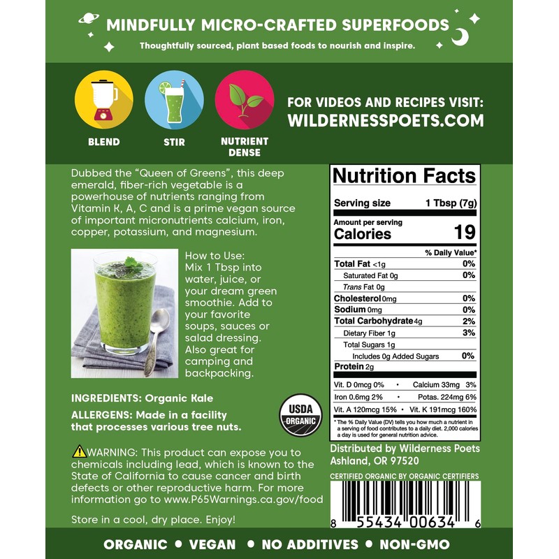 Wilderness Poets, Organic Kale Powder (160 Ounce - 10 Pound)