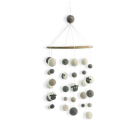 Gry & Sif Mobile Baby Felt with Sheep for the Baby Cot, Playpen or Changing Table, Baby Room Decoration, First Equipment Newborn, Handmade, Fair Trade, Diameter 20 cm, Length 55 cm, Sheep