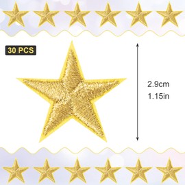 PAGOW 30 Pcs Gold Star Iron on Patch, 1 Inch Sew on Star Embroidered Patches, Iron on Patches Embellishments for Clothes, Hats, Jackets, Backpacks, Star Decor, Appliques Decoration (Gold, 1")