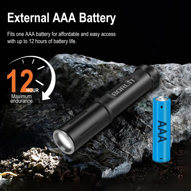BORUIT RJ11 Small Keychain Flashlight, Mini Compack EDC Flashlights AAA