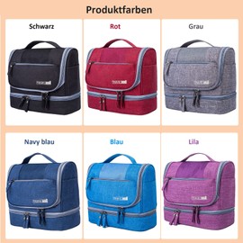 Kulturtasche Damen Herren, Kulturbeutel zum Aufhängen Große Reise Kosmetiktasche Tragbare Unisex Waschtasche Schminktasche für Reisen,Camping (Rot)