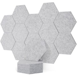 Rdutuok 12 Pack Rdutuok High Density Hexagon Acoustic Panels,Acoustic Foam Panels 30 x 26 x1 cm Beveled Edge Tiles Sound Proof Padding for Recording Room,Offices,Home and Wall Decoration Silver Gray