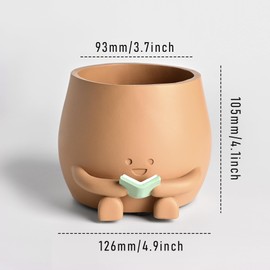 ZSHAWN Smiley Face Planter, Book Lover Plant Pot, Resin Bookworm Planter with Drainage Hole Plug, Cute Reading Succulent Pot Happy Face Indoor Desk Bookshelf Home Decor Peach Color