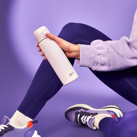 ION8 Steel Water Bottle, 600 ml/20 oz, Leak Proof, Easy to Open, Secure Lock, Dishwasher Safe, Hygienic Flip Cover, Fits Cup Holders, Carry Handle, Durable, Metal Water Bottle, Lilac Dusk