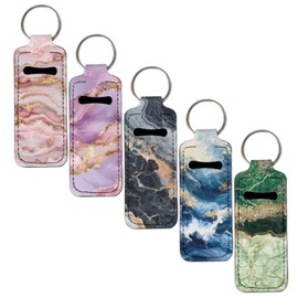 SEANATIVE Marble 5PCS Chapstick Holder Key Chain Cute Lip Balm Holder Keychain Clip on Lipstick Lip Gloss Keychain Sleeve Holder for Travel Accessories