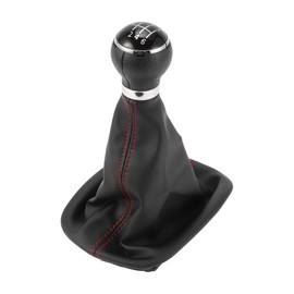 Partuto 6 Speed Manual Gear Shifter Knob with Cover - Car Shift Lever Knob with Cover - for Volkswagen Passat 2005-2010 Plastic Faux Leather Black Red - 1 Pc