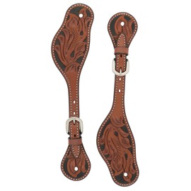 Turquoise Cross Floral Carved Men's Spur Straps Chestnut