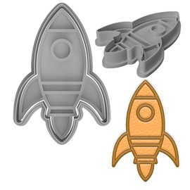 Space Rocket Cookie Cutter & Stamp Set, model A100 4" Made in USA by Mighty Gadget (4 x 2.6 inches)