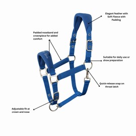 AK Feather Soft Padded Horse Head Collar – Extra Comfort Padding, Adjustable Curb & Poll Straps – Gentle, Durable & Secure Halter for Horses AKRS-6070-01 (Royal Blue, Full/ (L),)
