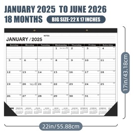 Desk Calendar 2025 Large 22 x17, Large Desk Calendar 2025(Jan. 2025-Jun.2026),2025 Calendar,Classic Black Calendar 2025,Large Monthly Desktop Calendar 2025,Desk Calendar 2025-2026 with Plastic Cover