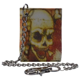 MARSHAL Mens Chain Biker Genuine Leather Classic Trifold Logo Wallets (Skull)