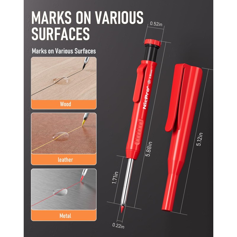 Nicpro 2Pack Carpenter Pencil with Sharpener, Mechanical Carpenter Pencils with